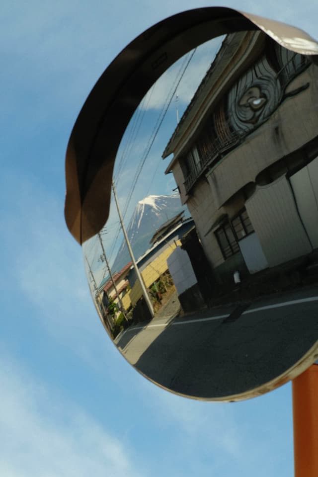 Fuji Reflection on Traffic Mirror